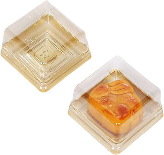 LIINC 50 Pcs Mini Cake Box, Disposable Cake Box, Cake Case, Cake Box, Candy Box, Mooncake Box, Cake Tray, Cake Box, Candy Box, Cupcake Box, Mooncake, Food, Fluid, For Parties, Weddings, Birthdays, Celebrations, DIY Packaging Box Box Capacity 3.5 oz 100 g Square Model Golden