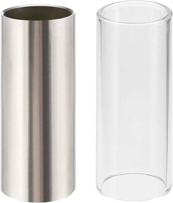 Pangda 2 Pieces Glass Slide and Stainless Steel Guitar Slide Set | Glass and Metal Guitar Slide Ring, Slide Bar, Acoustic Electric Guitar, Bass, Smooth Tone, Medium, 6 cm