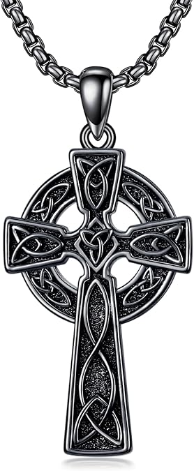 Irish Cross Necklace for Men Sterling Silver Celtic Knot Cross Pendant with 22+2 Stainless Steel Chain Shamrock Tree fo Life Gift for Men Women
