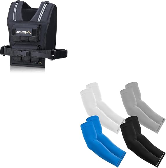 APEXUP Adjustable Weighted Vest(30 lbs) + Cooling Arm Sleeves(4PK,Combo)
