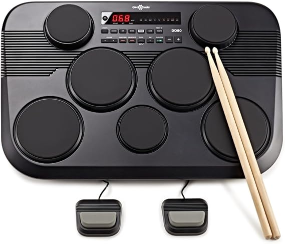 DD80 Portable Electric Drum Kit Set - Electronic Drums Pads with 7 Pads Pedals by Gear4music | 273 sounds, 45 kits and 100 backing tracks, headphone output and AUX input for quiet practice, save your own custom kits