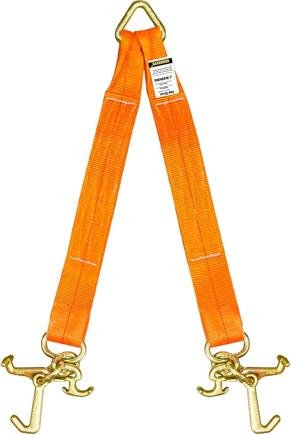 Tow Straps V Bridle, 3" x 24" Recovery V-Strap with RTJ Cluster Hooks, 5400LBS RT Compact J Hook Recovery Bridle, Towing Strap with Hook for Wrecker, Rollback, Car Hauler
