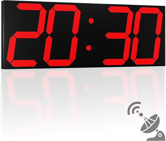 CHKOSDA 18.7'' Automic Digital Wall Clock, LED Wall Clock with Large Display, Multi-Function Clock with Alarm and Timer, Auto Time Sync Digital Clock with Adjustable Brigthness(Red)
