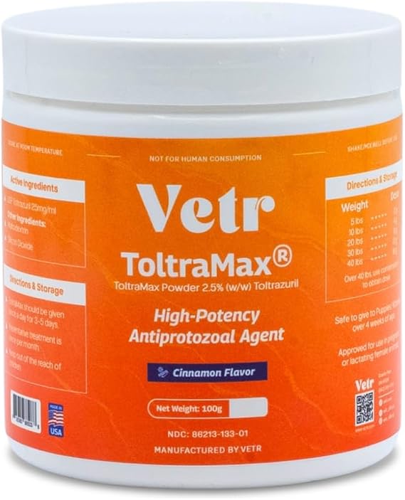 Vetr's Toltramax Toltrazuril Powder for Horses, Dogs, Cats, 100g (2.5%, Cinnamon)