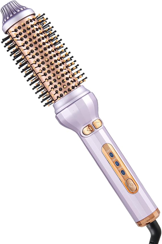 Automatic Curling Iron, 1.58 Inch Thermal Brush Ceramic with 3 Adjustable Temperature, Fast Heating, Round Brush with Automatic Shut-Off for Long Hair and Traveling (Purple)