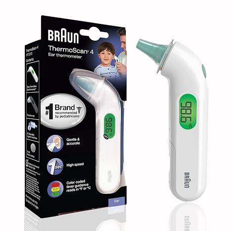 Braun ThermoScan 4 Digital Ear Thermometer for Kids and Adults | Professional Accuracy, Color Coded and Audio Fever Guidance for Babies, Toddlers