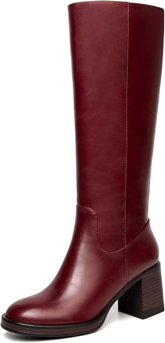 Women's Knee High Boots Round Toe Chunky Block Heel Tall Boots Side Zipper Fashion Long Boot