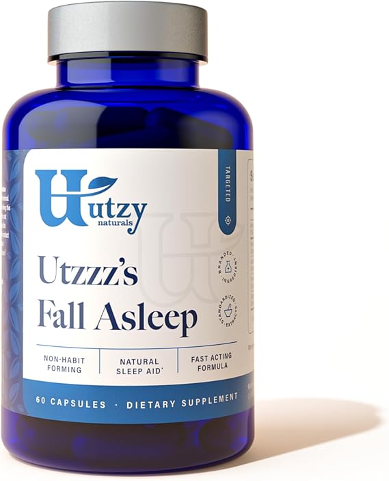 Utzy Naturals Fall Asleep | Natural Herbal Sleep Aid with Valerian, Passionflower, Skullcap, Lemonbalm | 60 Capsules