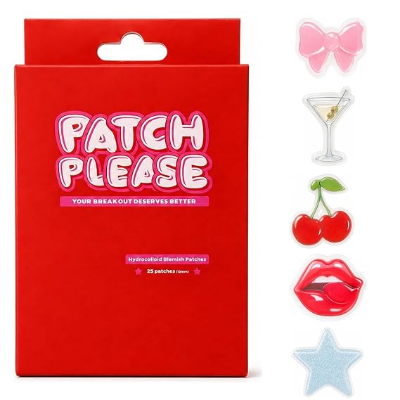 Cute Pimple Patches | 5 Y2K Designs | 100% Hydrocolloid Acne Spot Treatment | Cherries, Martini, Cheetah, Bow & Lips | 25 Count