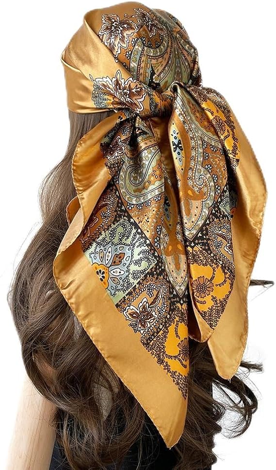 Hexchasty Large Head Satin Scarf Silky Hair Scarf 35" Head Wraps for Women