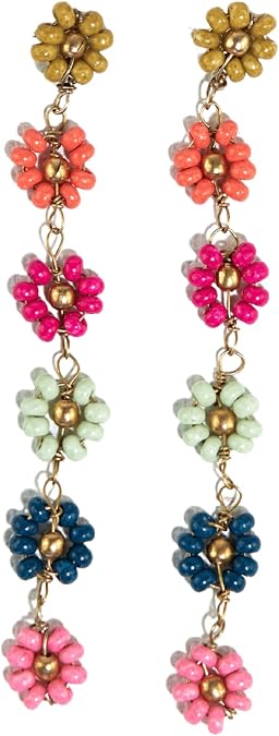 INK+ALLOY Beaded Flower Earrings for Women Dangling, Amanda Colorful Floral Daisy Trendy Boho Earrings, Hypoallergenic Handmade Jewelry for the Modern Bohemian, 3-Inch Length