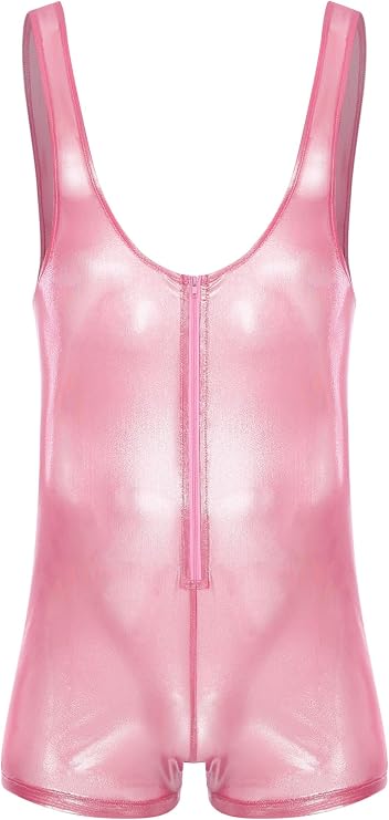 TiaoBug Mens See Through Mesh Bodysuit Swimwear Zipper Thong Jumpsuit Sheer Boxer Shorts Singlet