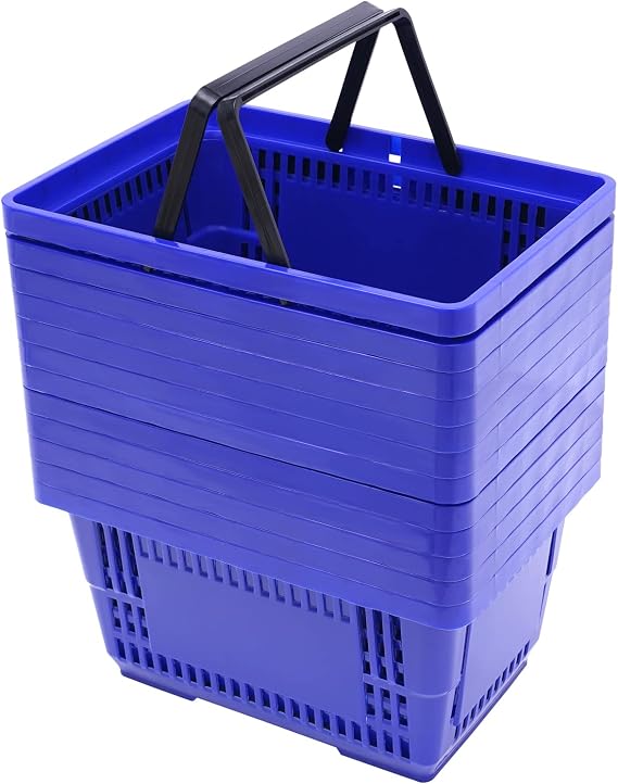 12PCS Shopping Baskets with Handles, 18L Plastic Shopping Cart, Portable Grocery Basket for Supermarket Retail Shop Book Store Laundry