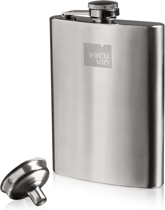 VacuVin Hip Flask & Funnel Brushed Steel