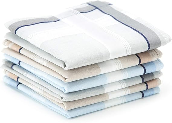 Selected Hanky 100% Cotton Men's Handkerchief 6 Piece Gift Set | Ultra-Comfortable Daily Feel,Highly Absorbent for Face,Nose & Sweat,Machine Washable & Reusable To Cut Waste