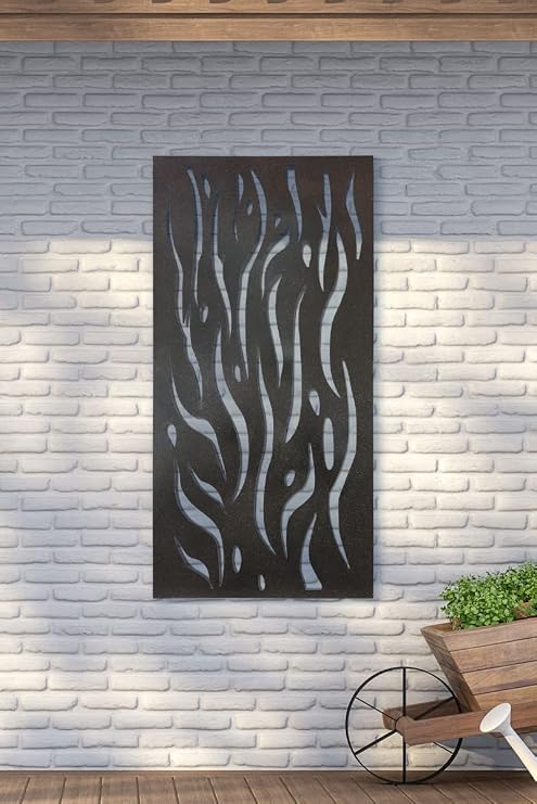 MirrorOutlet Metal Garden Screen Extra Large Flame Effect 120cm x 60cm (4ftx2ftmax)