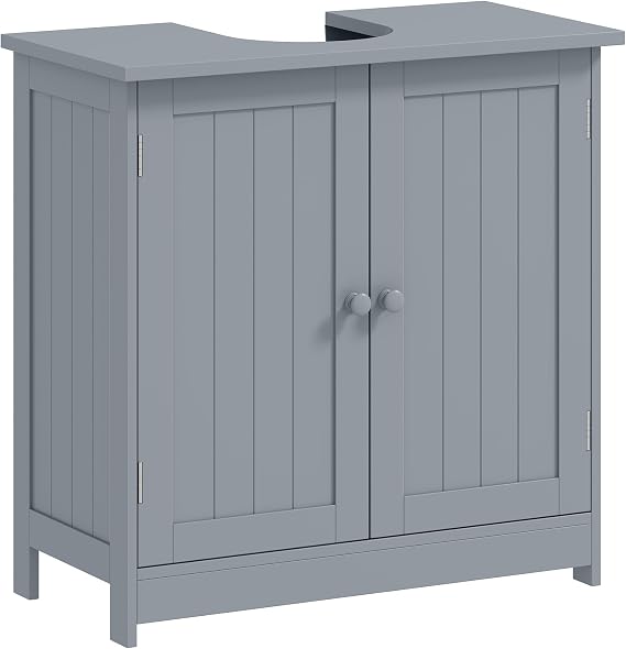 HOMCOM Under Sink Bathroom Cabinet with 2 Doors and Shelf, Pedestal Sink Bathroom Vanity Cabinet, Gray