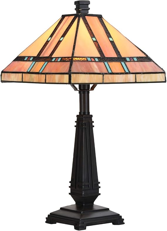 Bieye L10798 Mission Tiffany Style Stained Glass Table Lamp for Home Decoration