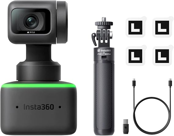 Insta360 Link Tripod Kit Webcam 4K PTZ Webcam 1/2" Sensor AI Tracking 3-Axis Gimbal Gesture Control HDR Phase Detection Autofocus Auto Exposure Technology Auto Zoom Privacy Protection Function Noise