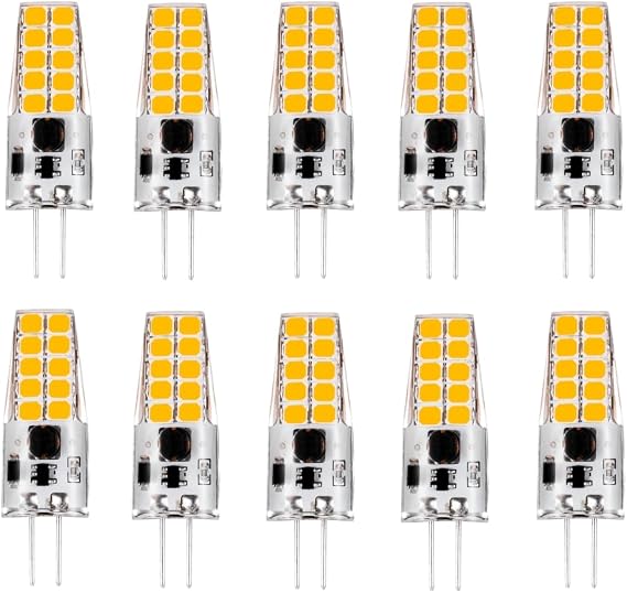 G4 LED Bulbs JC Bi-Pin Base Light Bulbs 3W AC/DC 12V 25W-40W T3 Halogen Bulb Replacement Landscape Bulbs or Under Cabinet Light, Ceiling Lights, RV, Boats (10, Daylight White 6000K)
