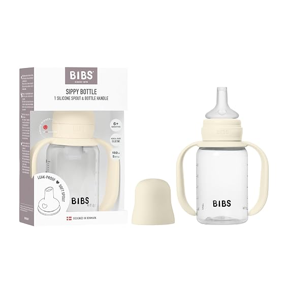 BIBS Plastic Sippy Bottle, 150 ml, 1-Pack, Silicone Spout, Ivory