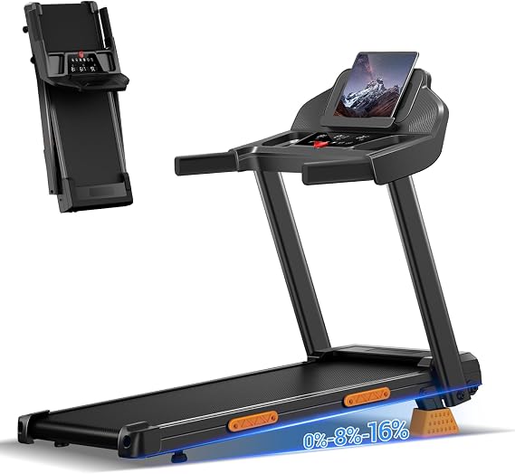 Treadmills for Home with 16% Incline, Foldable Treadmill with Handles, Portable Treadmill with 12 Preset Programs, 400Lbs