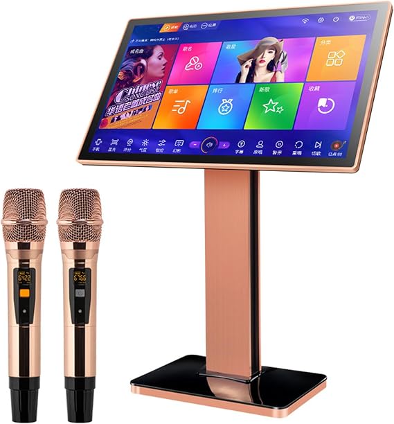 22inch Touch Screen Karaoke System, 4K Professional KTV Player with Wireless Microphone, AI Smart Voice/Phone App Control, Android 10.0 Dual System, for Home, Bar