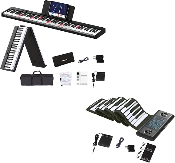 KONIX Folding Piano Keyboard Bundle Roll Up Piano 88 key