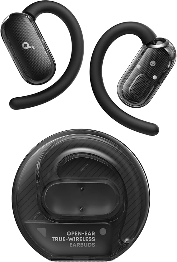 soundcore V40i by Anker, Open-Ear Earbuds, Clear Design, Lidless Case, 4 Adjustable Positions for Every Ear Size, Richer Bass, IP55, 21H Playtime, AI Clear Calls, Bluetooth 5.4, App Control
