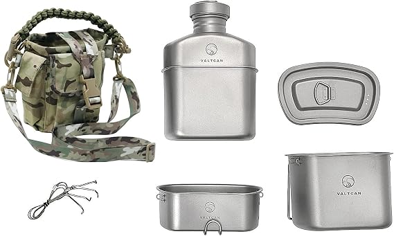 Titanium Canteen Mess Kit 1100ml 37oz Capacity with 750ml and 400ml cookware Cups