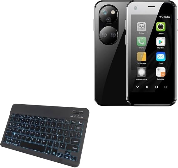 BoxWave Keyboard Compatible with Sudroid Mini Smartphone - SlimKeys Bluetooth Keyboard - with Backlight, Portable Slim LED 7 Colors - Jet Black