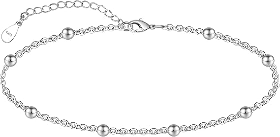 CHIC & ARTSY 925 Sterling Silver Ankle Bracelet Multilayer Anklets for Women Satellite/Star/Cross/Circle/Teardrop/Oval/Layered Anklet Beach Jewelry 9 to 10 inch Flexible Fit Anklets