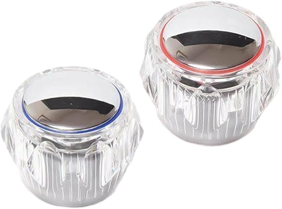 2PCS Hot and Cold, Tap Head Replacement Kit, with 20 Splines 7.5mm, Acrylic Covers for Kitchen and Bathroom Basin or Bathtub Faucets, Blue and Red Water Handles,