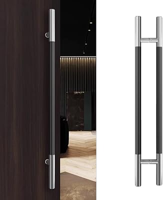 Vibeo 1.5 Inch Diameter Modern Push Pull Door Handles, Exterior & Interior Sliding Wooden Door Handle, Home Door Handle for Patio Garage ShowerBlack,40cm15 34