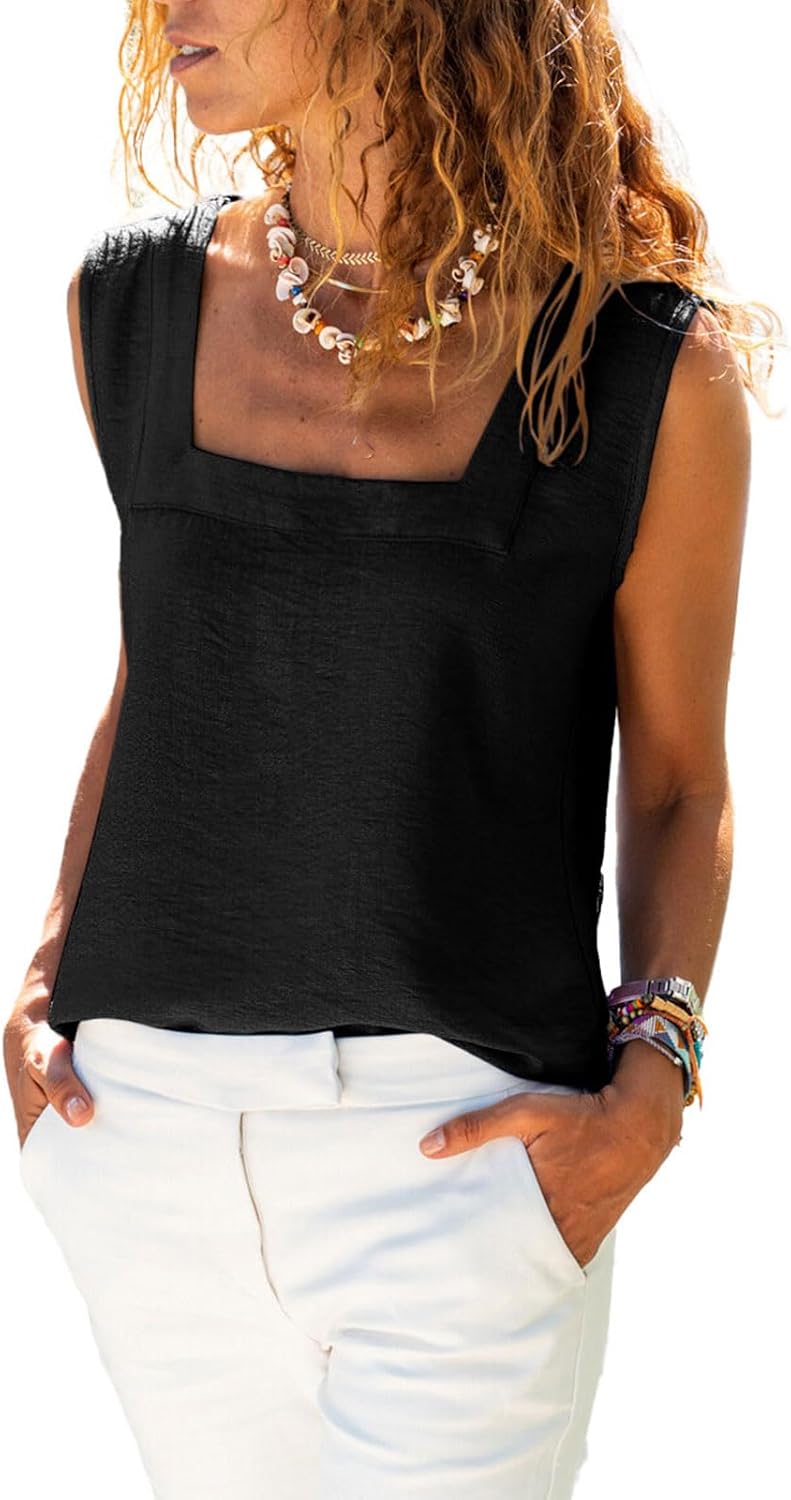 miduo Womens Square Neck Tank Tops Casual Loose Fit Tanks Sleeveless Shirts Blouses