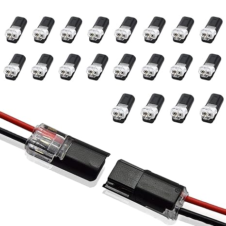 Double-Wire Plug-in Connector with Locking Buckle, Waterproof Solderless Small Gauge Wire Connectors in 2 Pin Connector Kit, 18-22AWG (20PCS)