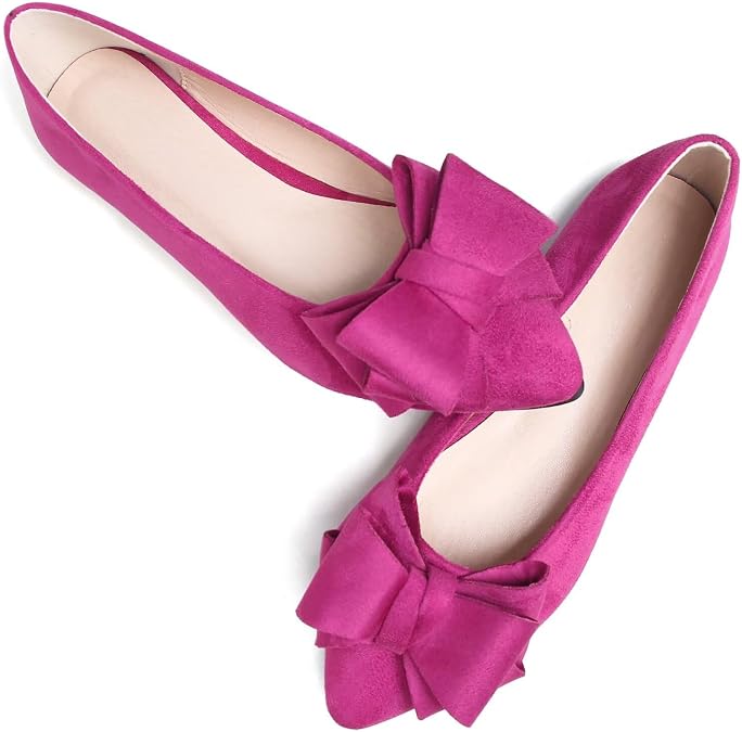 WENJIAZHIZHI Pointy Toe Ballets Flats for Women Comfortable Bow Dressy Flats Shoes Wedding Ballerina Shoes