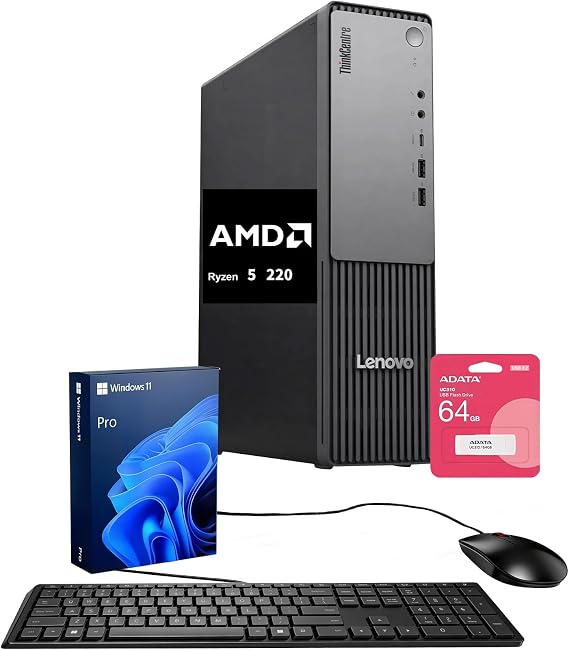 Lenovo ThinkCentre Neo 55s Business SFF Desktop, AMD Ryzen 5 220 (up to 4.9 GHz), Support 2-Monitor 4K, HDMI, DP, Wired KB & Mouse, Wi-Fi, Win 11 Pro, 2026 Small PC (Black, 16GB RAM | 512GB SSD)