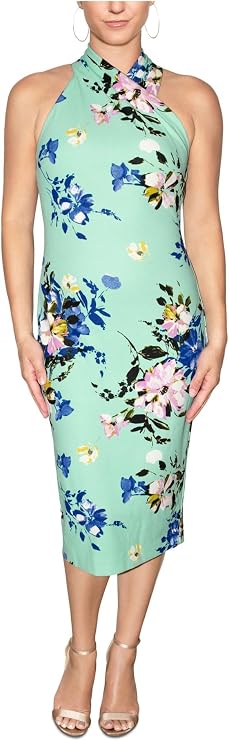 RACHEL Rachel Roy Womens High-Neck Fitted Midi Dress Blue S