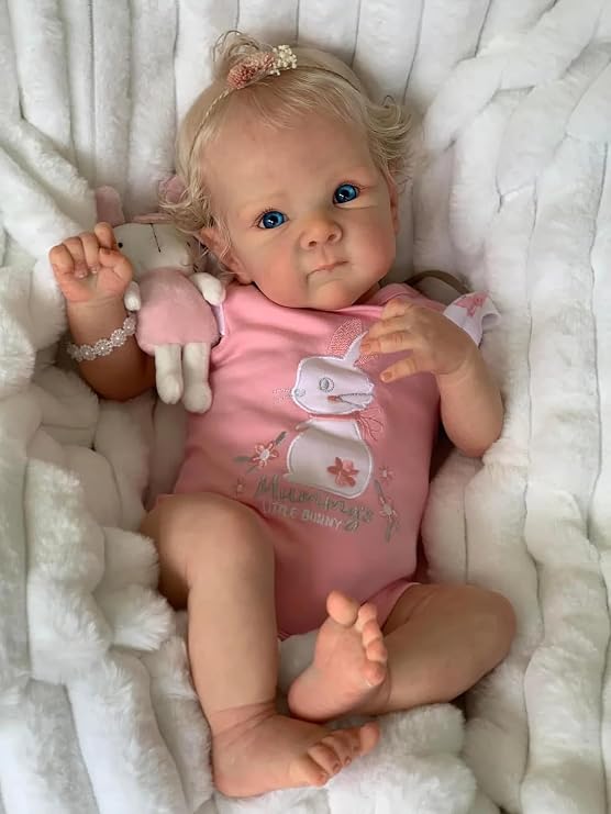 TERABITHIA 18Inches Rooted Blond Curly Hair Lifelike Reborn Baby Doll with Cuddly Cloth Body Real Life Newborn Girl Dolls that Look Realistic, Forever Your Sweetheart