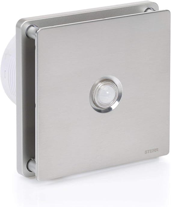STERR Silver Bathroom Fan 4 inches / 100 mm with PIR - Extractor Fan - Stainless Steel Front - Modern Look - BFS100P-S - 10 W