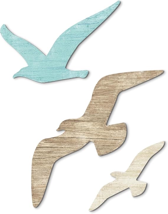 Putuo Decor 3pcs Wood Seagull Wall Decor Wooden Beach Wall Decor Coastal Theme Wall Art Seagull Wall Sculpture Sea Birds Lake House Ocean Decor Vintage Ornaments For Home Bathroom