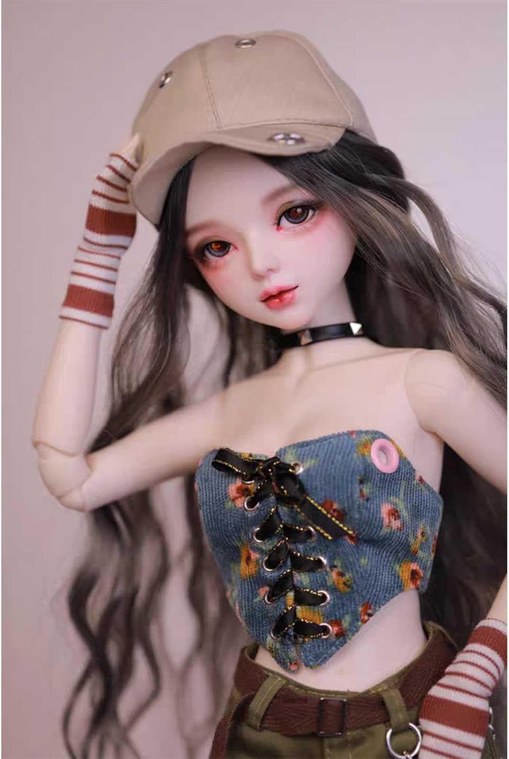 22 inch BJD Doll 1/3 Long Hair Fashion Girl Hand-Painted Face Make-Up with Outfit Anti-Stain Clothing and Pink Pyjamas