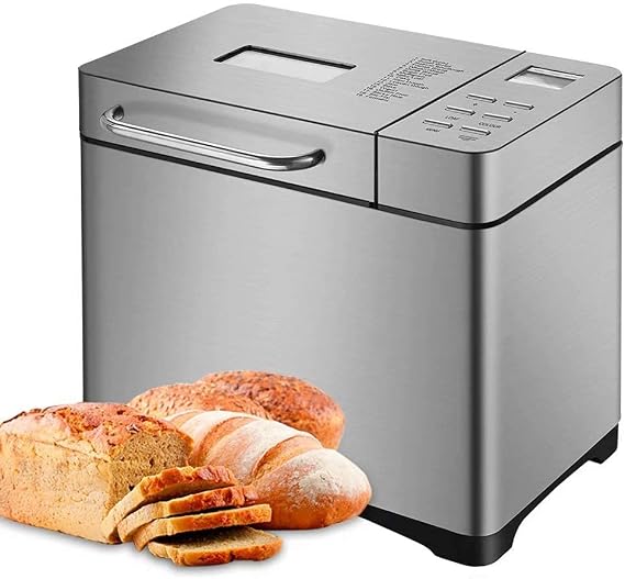 Automatic Bread Machine with 17 Programs, Non-Stick Bread Maker with Automatic Fruit Nut Dispenser, 15 Hour Timing, 500g/750g/1000g Weight Setting, Stainless Steel Design
