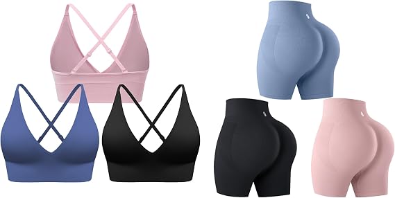Evercute Women's Sports Bras Adjustable Deep V Neck Bras Wireless Spaghetti Strap Criss Cross Set Size L
