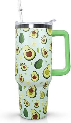 Ceovfoi 40 Oz Avocado Tumbler With Handle,Avocado Coffee Travel Mug Cup Water Bottle,Avocado Gifts for Women,Avocado Decor Stuff Accessories