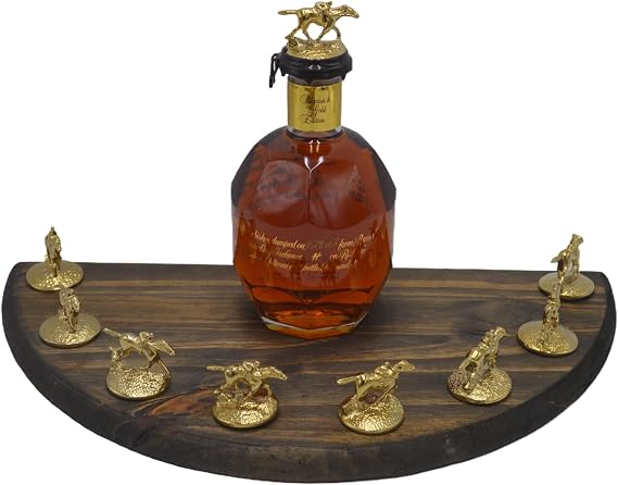 Bourbon Cork Display Half Moon Shape With Light and Glass Holders Compatible With Blanton's Horse Cork Stoppers- 3 Different Stain Options (Walnut No Glass Cutouts)