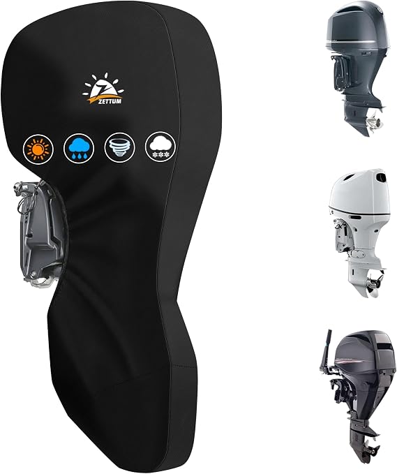 Zettum Outboard Motor Cover - 600D Full Boat Motor Cover Heavy Duty & Waterproof, Fade-Resistant Boat Engine Cover, Fit for Motor 250-300 HP, Black