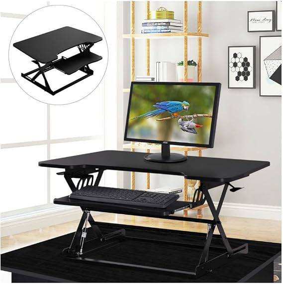 Ergonomic Height Adjustable Standing Desk Sit Stand Desk Desk Top Desk Riser BLK