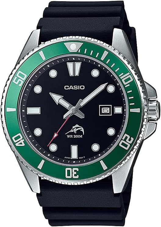 Casio MDV-106B-1A3V Diver Watch, Green Bezel, Men's Overseas Model